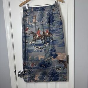 Rare Equestrian On The Verge Skirt Women's 12 Wrap Maxi Pleated Horses Blue Rare